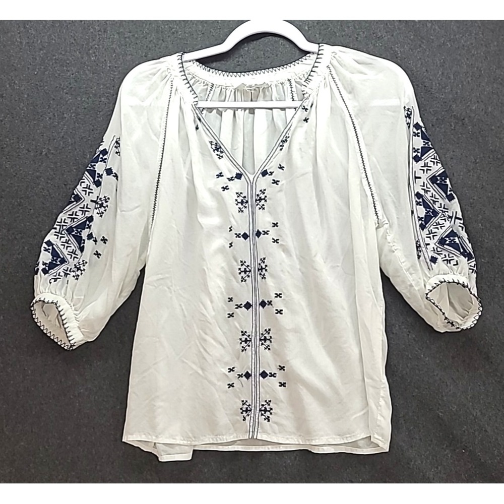 Dear John Embroidered Ballon Sleeve Peasant Blouse Top Sz S Boho Hippie Featival